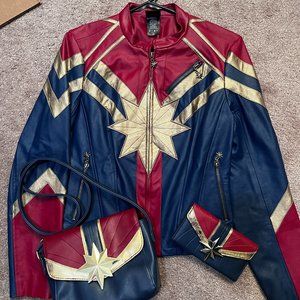 Captain Marvel Her Universe Jacket Medium & Bag Wallet